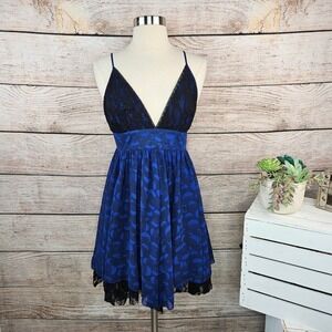 Urban Outfitters Sparkle & Fade Dress Small Blue Black Lace Spaghetti Strap Mini